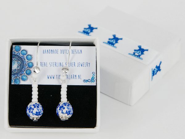 Oorbellen Zilver Hanger Vergeet-me-nietje Wit