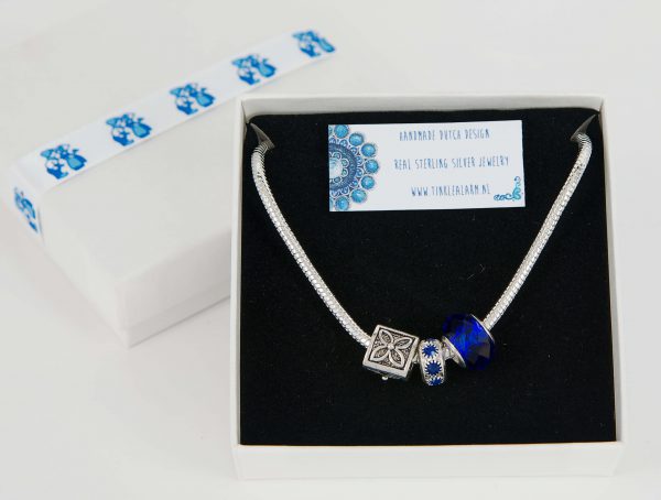Ketting Zilver Pandora Style Koningsblauw in doosje