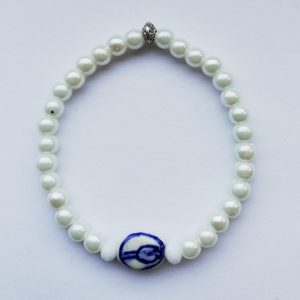 Delfts Blauw Armband glasparels met keramiek kraal tulp