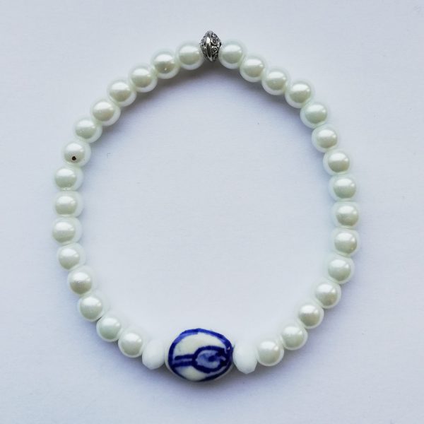 Delfts Blauw Armband glasparels met keramiek kraal tulp