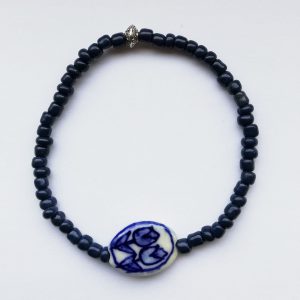 Delfts Blauw Armband met keramiek kraal dubbele tulp