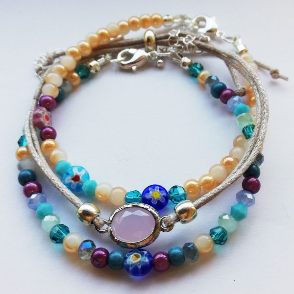 Venetië set Millefiori blauw en roze facetsteen
