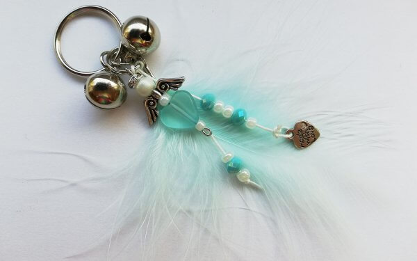 Sleutelhanger Beschermengel Blauw met veer