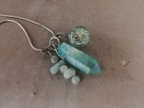 Ketting Amazoniet, aqua aurakwarts en bloem