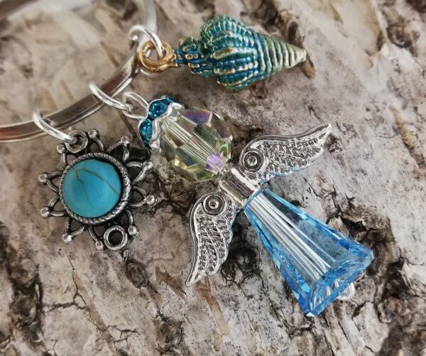 Sleutelhanger Swarovski beschermengel, turkoois zon en schelp - Afbeelding 2