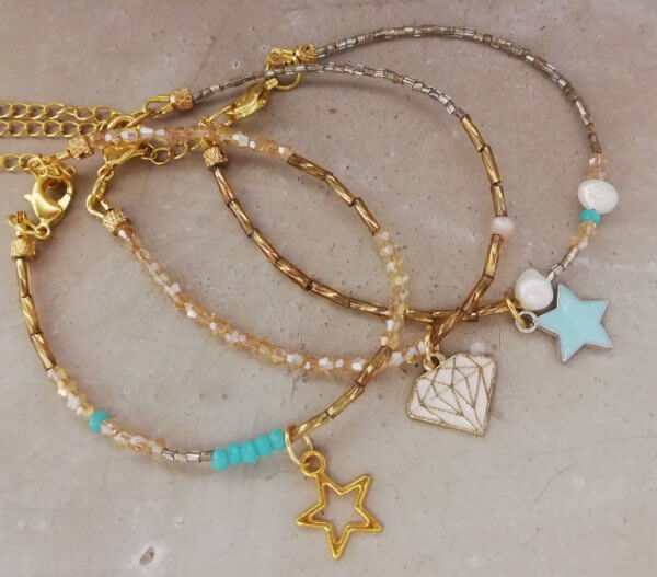 Armbandenset diamant bedel en kleine kraaltjes