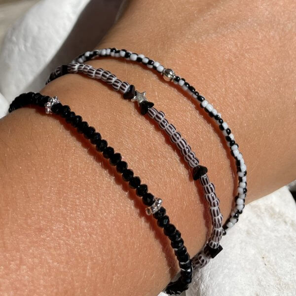 Venetië armbandset minikraal grijs zwartwit zwart - Afbeelding 3
