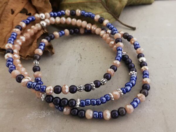 Armbandset blauw creme facetkraal