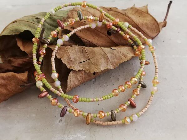 Armbandset olijfgroen bruin creme