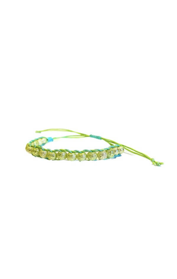 Armbandje blauw, groen met glitter kralen