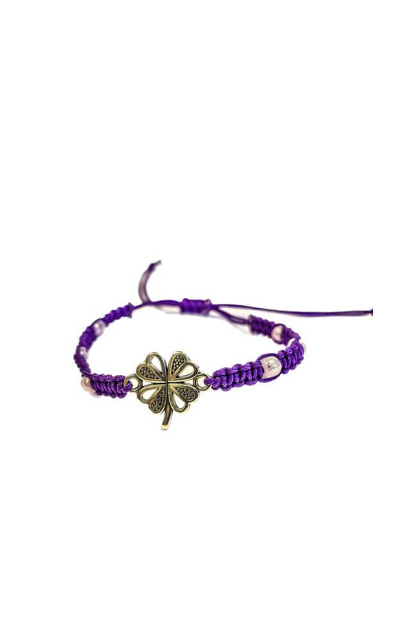 Armbandje paars met klavertje vier