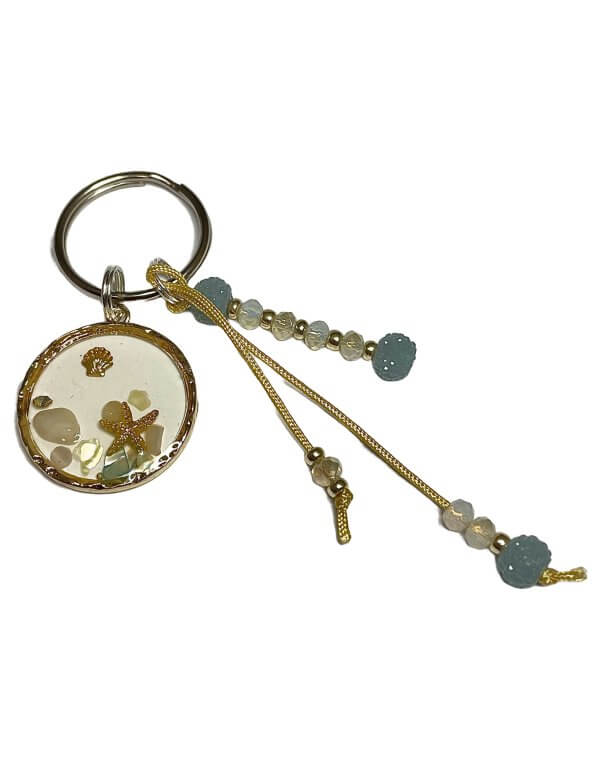 Zomer sleutelhanger schelp blauw