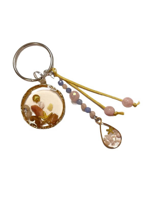 Zomer sleutelhanger schelp blauw roze