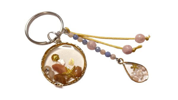 Zomer sleutelhanger schelp blauw roze - Afbeelding 2