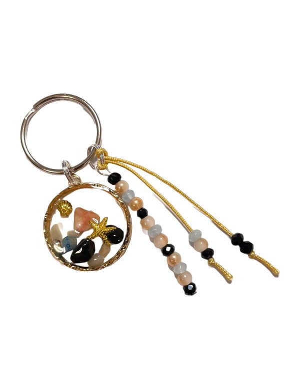 Zomer sleutelhanger schelp blauw roze zwart